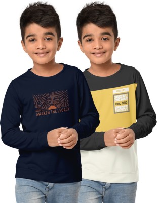 Hellcat Boys Printed Cotton Blend Regular T Shirt(Dark Blue, Pack of 2)