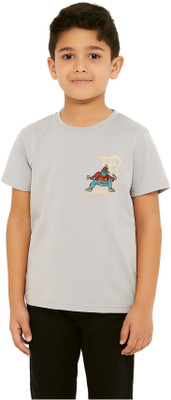 Peddy&Co Boys Printed Cotton Blend Regular T Shirt(Grey, Pack of 1)