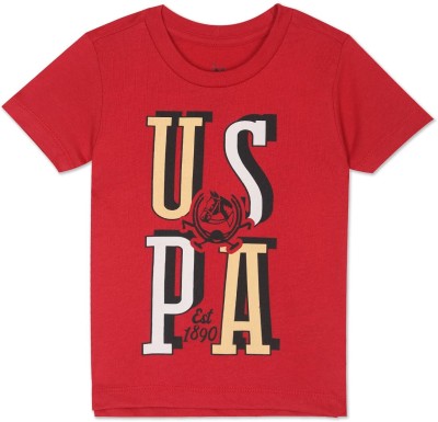 U.S. POLO ASSN. Baby Boys Typography, Printed Pure Cotton T Shirt(Red, Pack of 1)