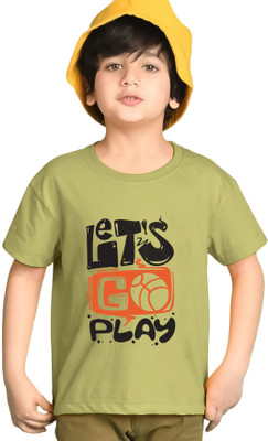 AOOSH Boys Typography Cotton Blend Regular T Shirt(Light Green, Pack of 1)