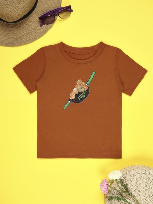 CUTIEKINS Boys Graphic Print Cotton Blend T Shirt(Brown, Pack of 1)