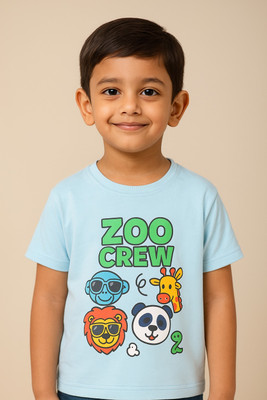 Nikhilclothes Boys Graphic Print Pure Cotton Regular T Shirt(Light Blue, Pack of 1)