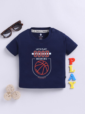 YK X Tinyo Baby Boys Printed Cotton Blend Regular T Shirt(Blue, Pack of 1)
