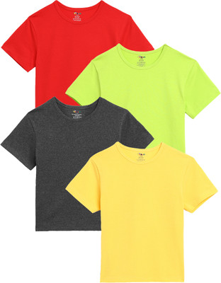 TOTCO Boys & Girls Solid Pure Cotton Regular T Shirt(Multicolor, Pack of 4)