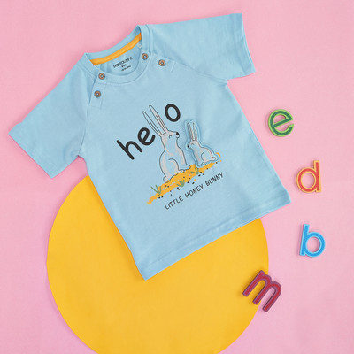 Pantaloons Baby Baby Boys Typography, Printed Pure Cotton Regular T Shirt(Blue, Pack of 1)