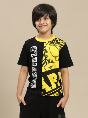 kidsville Boys Printed Pure Cotton Regular T Shirt(Black, Pack of 1)