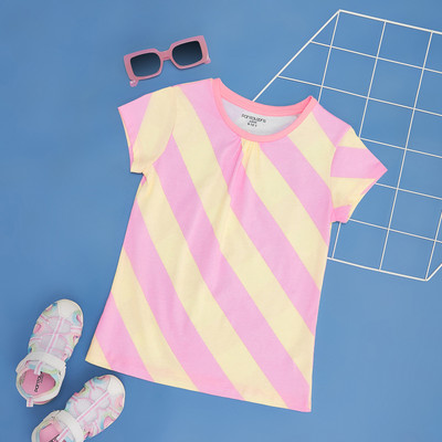 Pantaloons Junior Girls Printed Pure Cotton Regular T Shirt(Yellow, Pack of 1)