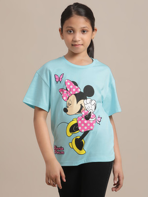 kidsville Girls Graphic Print Cotton Blend Regular T Shirt(Blue, Pack of 1)