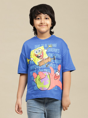 kidsville Boys Graphic Print Pure Cotton Oversized T Shirt(Blue, Pack of 1)