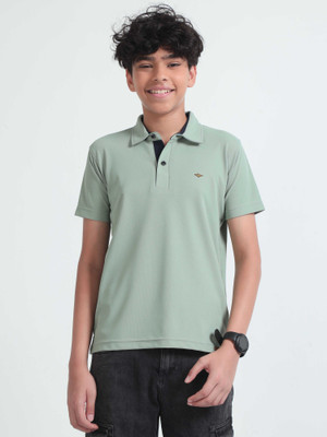 Stellers Boys Solid Polyester Regular T Shirt(Light Green, Pack of 1)