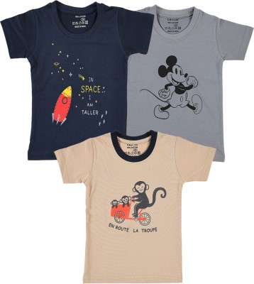 CATCUB Baby Boys & Baby Girls Graphic Print Cotton Blend T Shirt(Multicolor, Pack of 3)