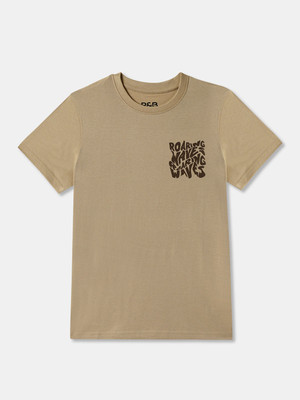R&B Boys Graphic Print Pure Cotton Regular T Shirt(Beige, Pack of 1)