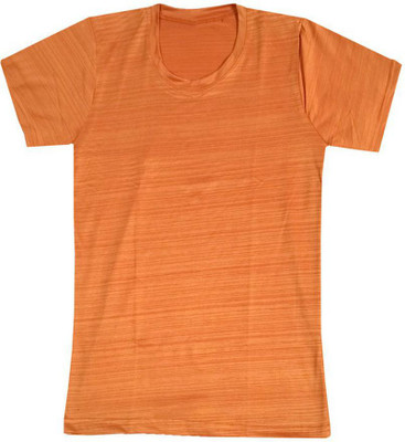 KAVYA Boys Self Design Polyester Regular T Shirt(Orange, Pack of 1)