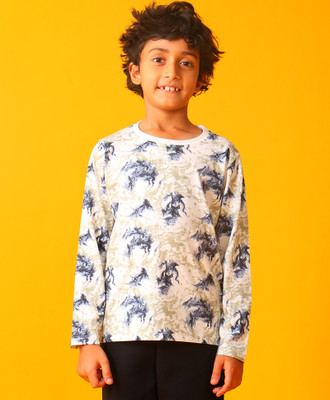 anthrilo Boys Printed Cotton Blend Regular T Shirt(Blue, Pack of 1)
