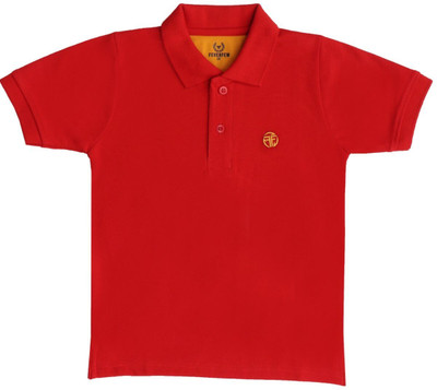 FEVERFEW Boys Solid Cotton Blend Regular T Shirt(Red, Pack of 1)