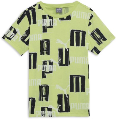 PUMA Boys Printed Pure Cotton Regular T Shirt(Green, Pack of 1)