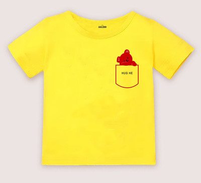 AALEKH Baby Boys & Baby Girls Printed Pure Cotton Regular T Shirt(Yellow, Pack of 1)