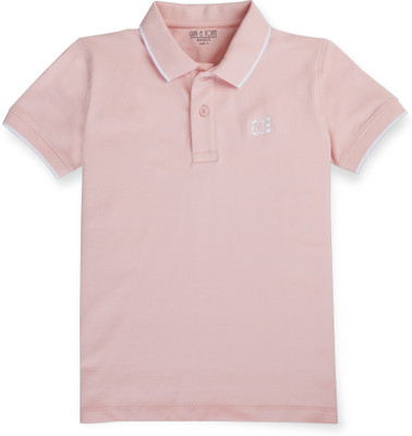 GINI & JONY Boys Solid Cotton Blend Regular T Shirt(Pink, Pack of 1)
