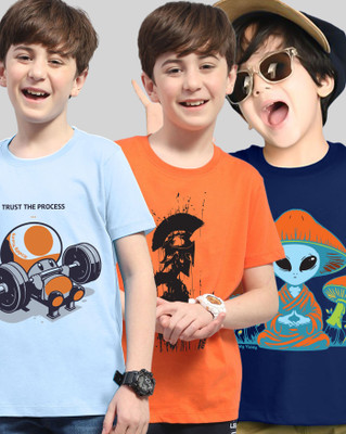 AUSK Boys Printed Cotton Blend Regular T Shirt(Multicolor, Pack of 3)