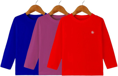 DIAZ Boys & Girls Solid Cotton Blend Regular T Shirt(Multicolor, Pack of 3)