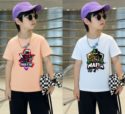 Lecowar Boys Printed Polyester Regular T Shirt(Pink, White, Pack of 1)