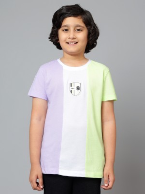 CANTABIL Boys Colorblock Polycotton T Shirt(White, Pack of 1)