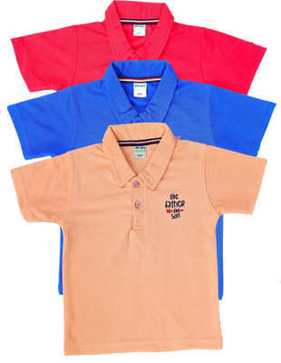 MINIDINO Boys Embroidered Cotton Blend Regular T Shirt(Multicolor, Pack of 3)
