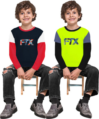 FTX Boys Solid Polyester Regular T Shirt(Multicolor, Pack of 2)