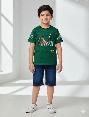 Aslihandresses Boys Printed Organic Cotton, Cotton Blend Regular T Shirt(Red, Pack of 1)