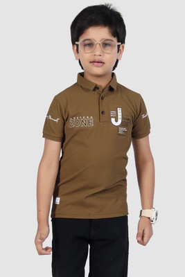 ROCKERS JR Boys Printed Cotton Blend Regular T Shirt(Brown, Pack of 1)