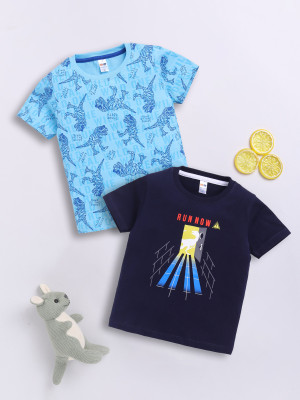 LITTLE NINJA Baby Boys Graphic Print Pure Cotton Regular T Shirt(Multicolor, Pack of 2)