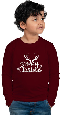 CHOMMBOOKA TRENDING Boys Typography, Printed Cotton Blend Regular T Shirt(Maroon, Pack of 1)