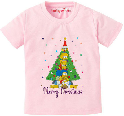 Babywish Boys & Girls Graphic Print Pure Cotton Regular T Shirt(Pink, Pack of 1)