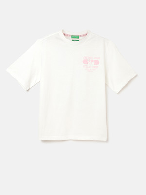 United Colors of Benetton Boys Printed Pure Cotton Regular T Shirt(Grey, Pack of 1)