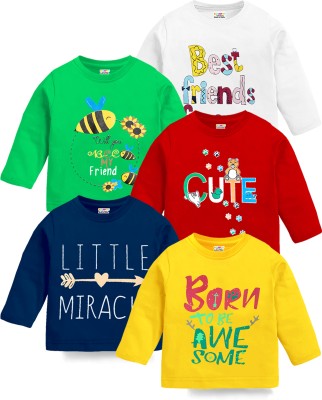 Kuchipoo Baby Boys & Baby Girls Typography Cotton Blend Regular T Shirt(Multicolor, Pack of 5)