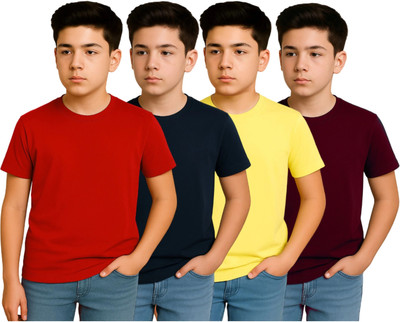 Belive in Yourself Boys Solid Elastane Regular T Shirt(Multicolor, Pack of 4)