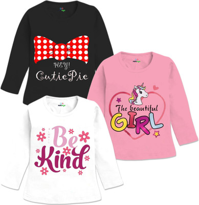 MINI MYN Baby Girls Graphic Print Cotton Blend Regular T Shirt(Pink, Pack of 3)