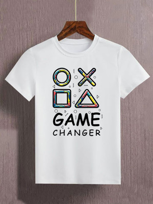 Kp Printofashions Boys & Girls Printed Polyester Regular T Shirt(White, Pack of 1)