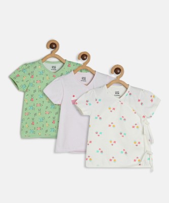 MINI KLUB Baby Girls Self Design Organic Cotton T Shirt(Multicolor, Pack of 2)
