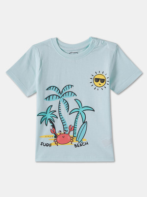 R&B Baby Boys Graphic Print Pure Cotton Regular T Shirt(Blue, Pack of 1)
