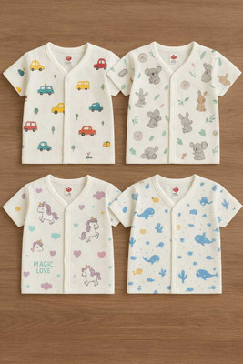 TAWAO Baby Boys & Baby Girls Printed Cotton Blend Regular T Shirt(White, Pack of 4)