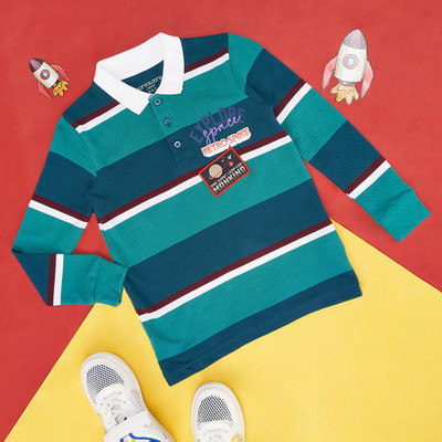 Pantaloons Junior Boys Printed Pure Cotton Regular T Shirt(Blue, Pack of 1)