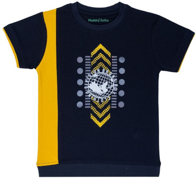 Happy Jolly Boys Printed Pure Cotton Regular T Shirt(Yellow, Blue, Pack of 1)