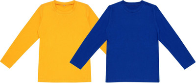 UNFLD Boys Solid Pure Cotton Regular T Shirt(Multicolor, Pack of 2)