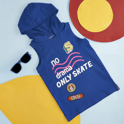 Pantaloons Junior Boys Typography, Printed Pure Cotton Regular T Shirt(Blue, Pack of 1)