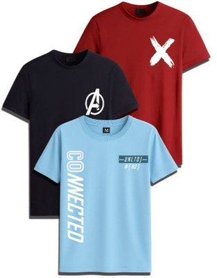 FTC FASHIONS Boys Printed Cotton Blend Regular T Shirt(Multicolor, Pack of 3)