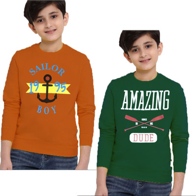 crazyon Boys Typography Pure Cotton Regular T Shirt(Multicolor, Pack of 2)