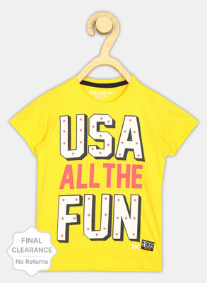 KILLER Boys Typography Pure Cotton Regular T Shirt(Multicolor, Pack of 1)