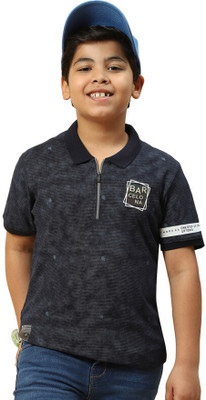 MONTE CARLO Boys Printed Pure Cotton Regular T Shirt(Dark Blue, Pack of 1)
