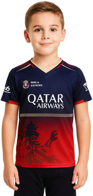 Sportiva Boys & Girls Printed Polyester Regular T Shirt(Red, Blue, Pack of 1)